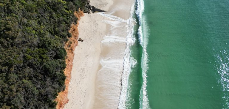 Jervis Bay beach aerial view one of the best day-trips-from-sydney with white sand and turquoise water