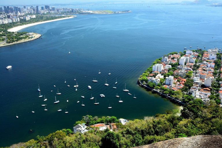 Panoramic aerial view of Guanabara Bay and Rio de Janeiro coastline featured in this things to do in Rio de Janeiro guide