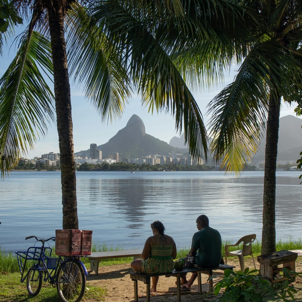 Things to do in Rio de Janeiro: Rodrigo de Freitas Lagoon in Rio de Janeiro with palm trees and mountain views