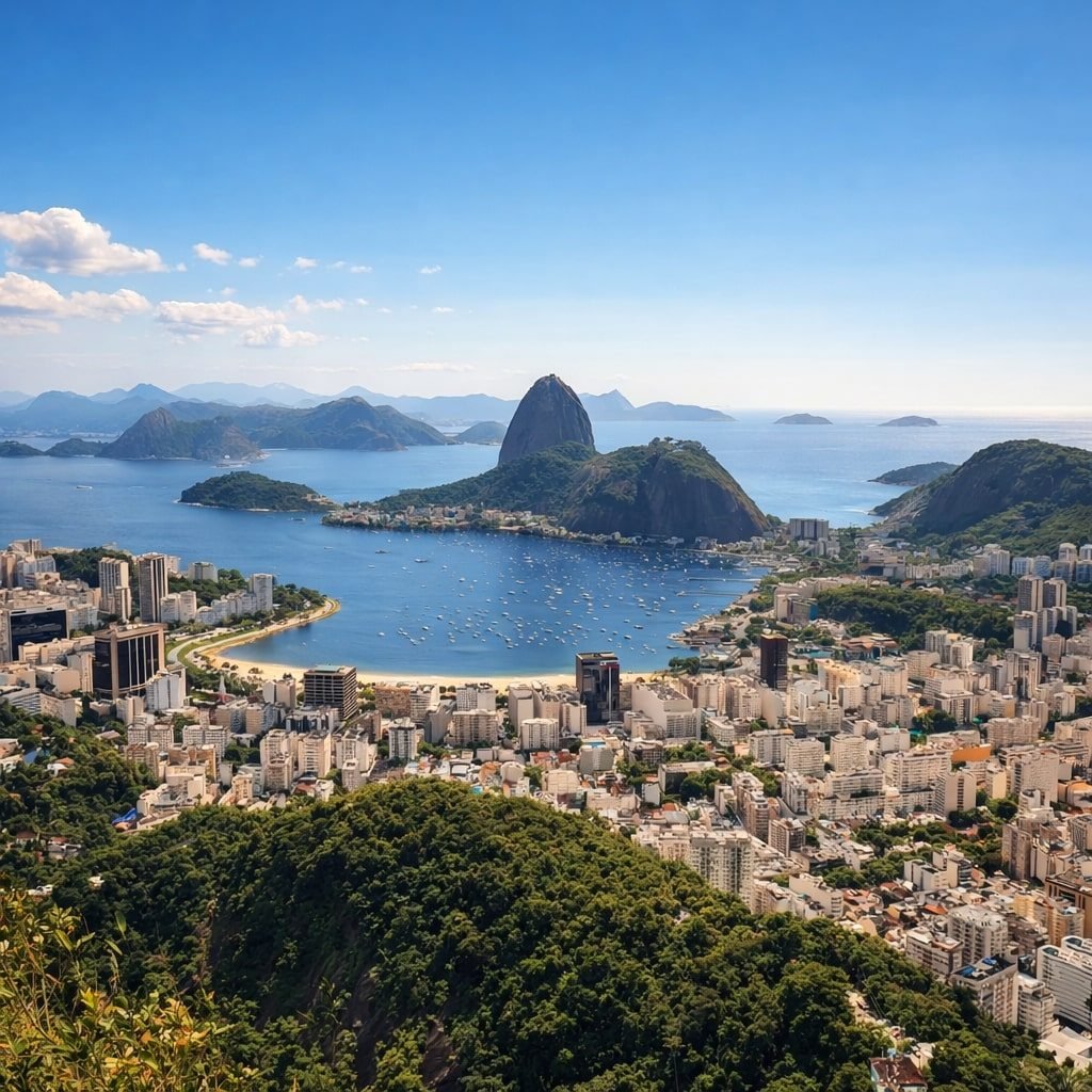 Panoramic view of Rio de Janeiro with Sugarloaf Mountain and Guanabara Bay