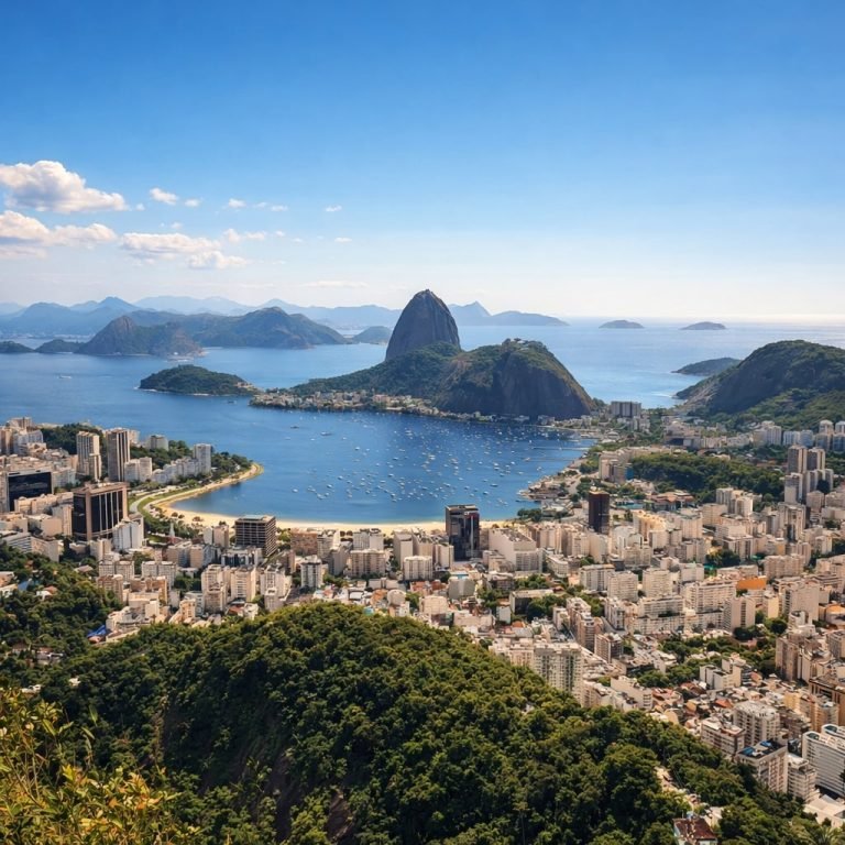 Panoramic view of Rio de Janeiro with Sugarloaf Mountain and Guanabara Bay