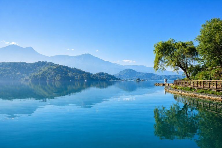 Sun Moon Lake on a perfect blue-sky day — one of Taiwan’s most peaceful escapes.