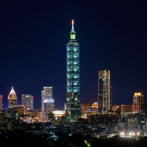 Things to do in Taipei: Taipei skyline at night featuring Taipei 101 lit up among city lights