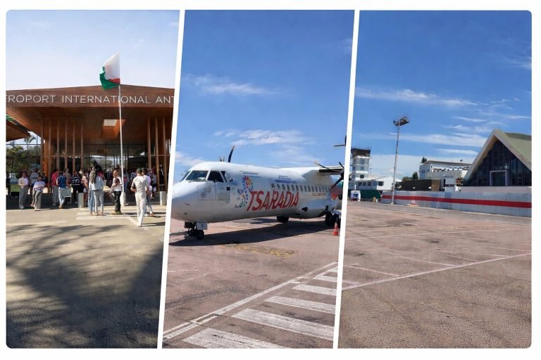 Arrival in Madagascar showing Ivato International Airport in Antananarivo and domestic flights at Nosy Be Airport