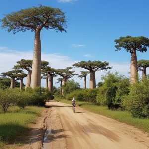 Voyage Madagascar - Allée des Baobabs à Madagascar avec une piste en terre traversant des baobabs géants