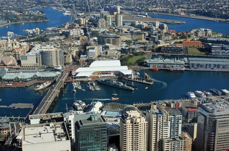 Darling Harbour Sydney aerial view ferry transport access city
