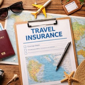 Do i need travel insurance travel planning scene with passport boarding passes map and travel insurance document