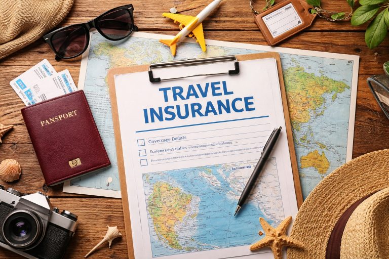 Do i need travel insurance travel planning scene with passport boarding passes map and travel insurance document