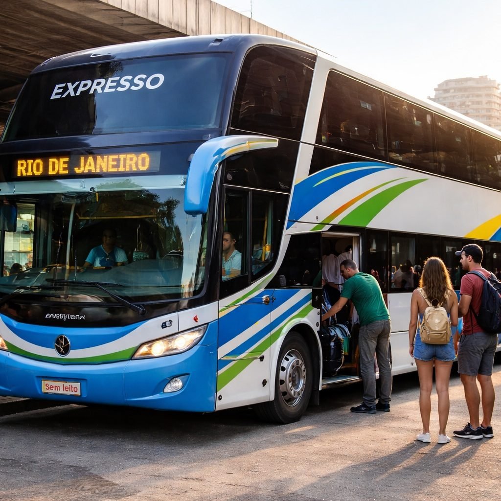 Getting around Brazil by long-distance bus with a modern sleeper coach at a Brazilian bus terminal