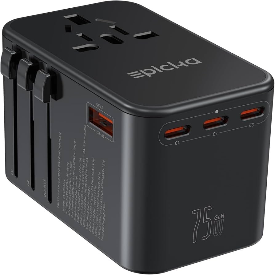 EPICKA 75W GaN universal travel adapter for charging laptops and multiple devices