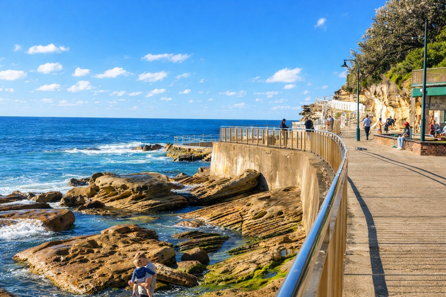 Sydney Harbour walks - Coastal path with ocean views and sunny blue skies in Sydney Australia