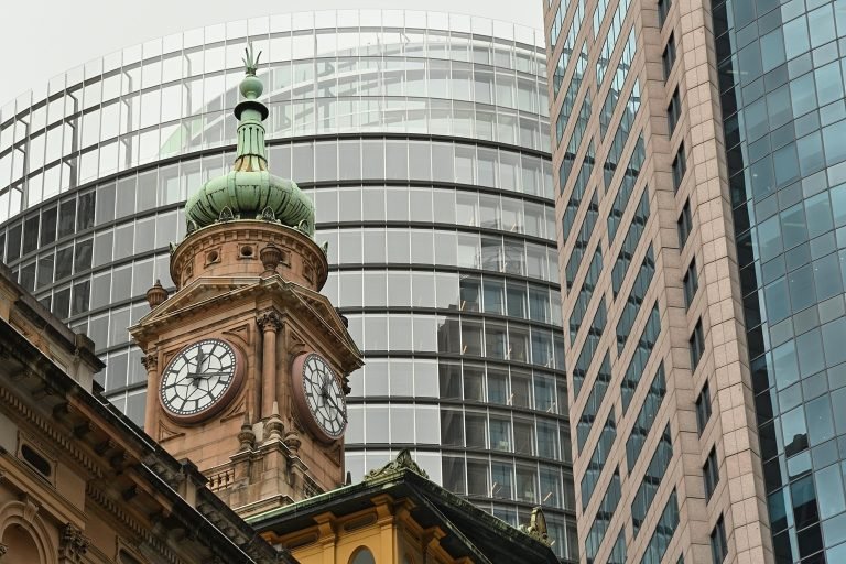 Sydney Town Hall clock tower central transport hub Sydney CBD