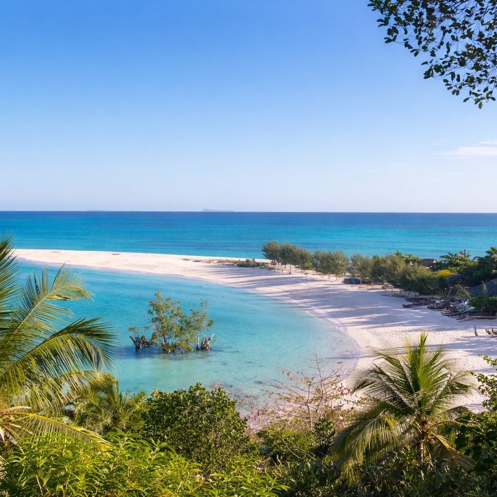 Is Madagascar safe to visit beach landscape with turquoise water and white sand coastline in Madagascar