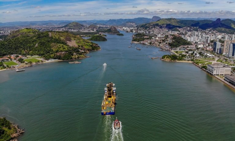 Brazil travel cost - Coastal city harbor aerial transport and logistics view