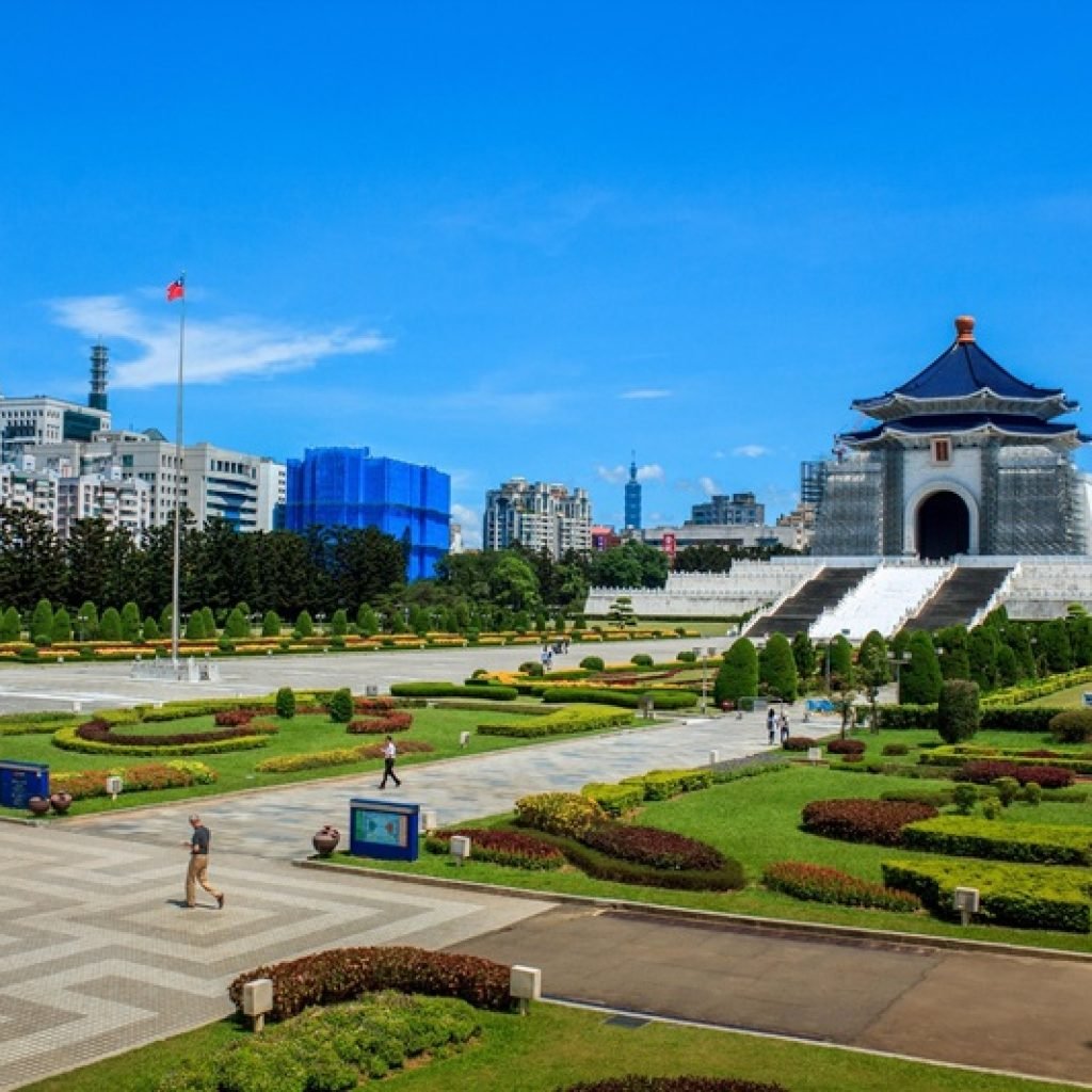Is Taiwan safe - View of Chiang Kai Shek Memorial in Taipei with skyline and open plaza