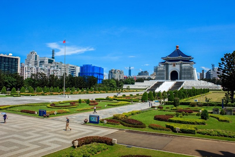 Is Taiwan safe - View of Chiang Kai Shek Memorial in Taipei with skyline and open plaza
