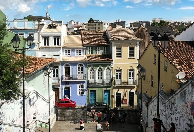 Brazil travel tips: colorful colonial buildings and historic streets in Salvador Brazil