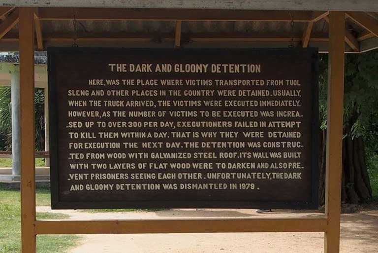 Detention sign at the cambodia killing fields choeung ek explanation board