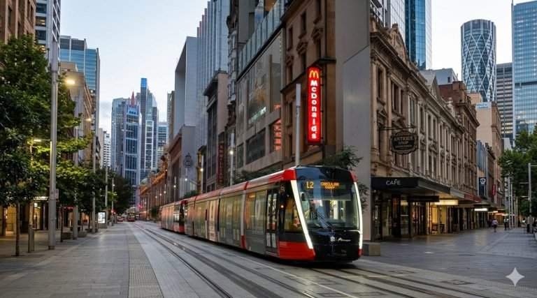 is sydney safe Sydney CBD street light rail tram city centre Australia transport Caption: Description: