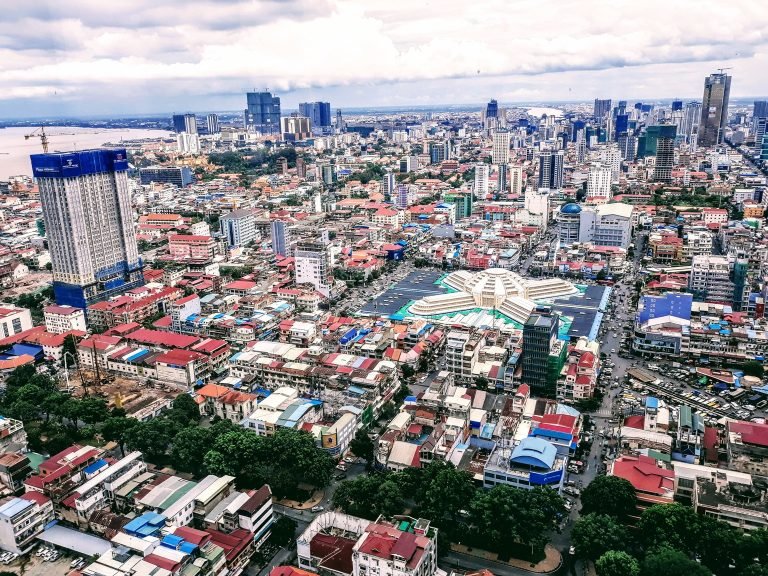 phnom penh aerial view central market cityscape cambodia skyline buildings