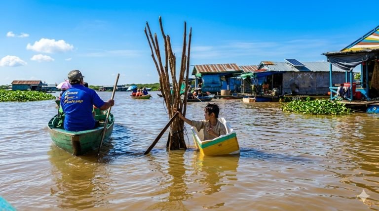 tonle sap floating village boats daily life water cambodia