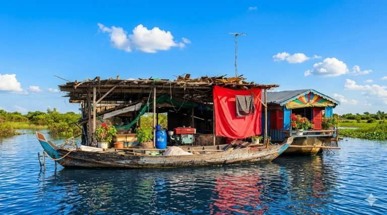 tonle sap floating village houseboat floating home cambodia lake life