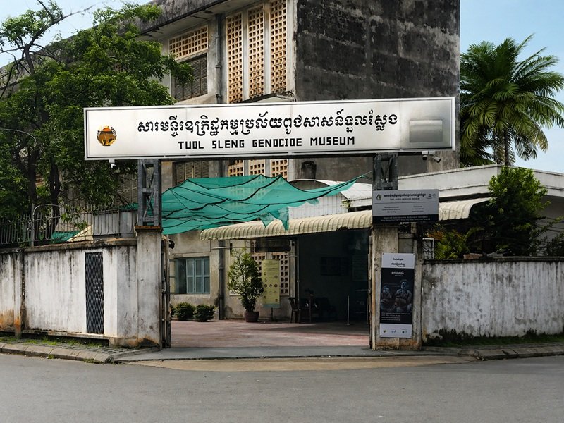 Tuol Sleng genocide museum entrance in Phnom Penh Cambodia killing fields historical site