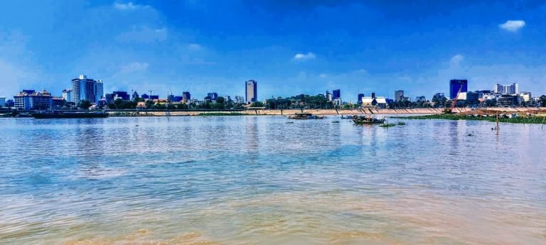 where to stay in cambodia - phnom penh riverside skyline mekong river city view
