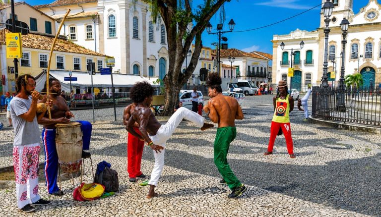 Capoeira performance in Pelourinho Salvador featured in this Northeast Brazil travel guide