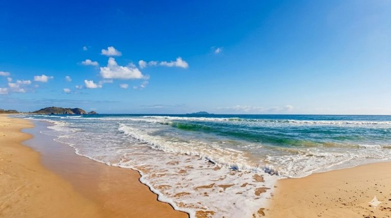Things to Do in Florianópolis Brazil wide sandy beach with turquoise ocean and waves on Santa Catarina Island