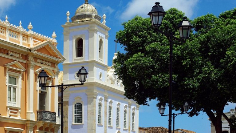 Historic church and colonial buildings showing where to stay in Salvador, Brazil