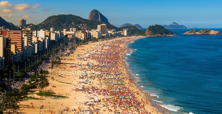 Beaches in Brazil showing Ipanema Beach with white sand and blue water in Rio de Janeiro