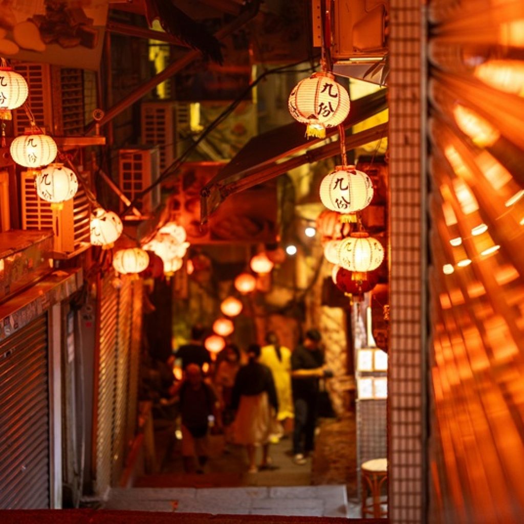 Lantern-lit alley during a Jiufen and Shifen day trip in Taiwan