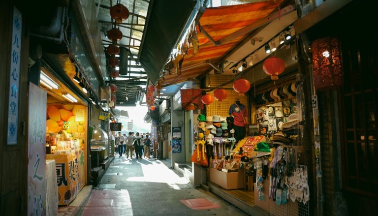 Market alley during a Jiufen and Shifen day trip in Taiwan