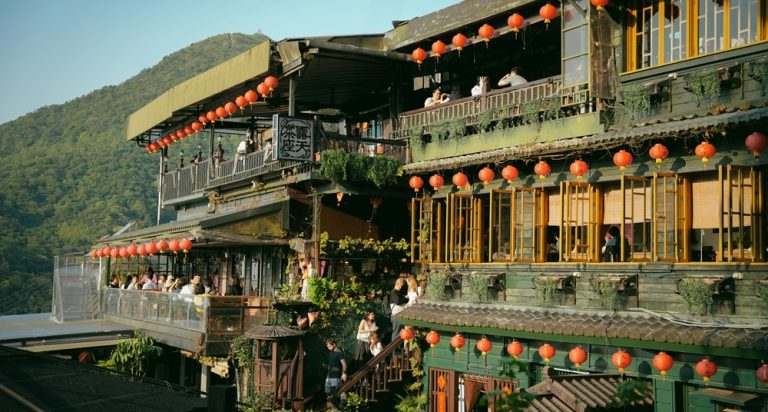 Traditional tea houses during a Jiufen and Shifen day trip in Taiwan Caption: Description: