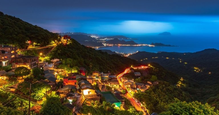 Jiufen mountain village illuminated at night in Taiwan highlighting taiwan visa entry requirements and popular destinations Caption Description