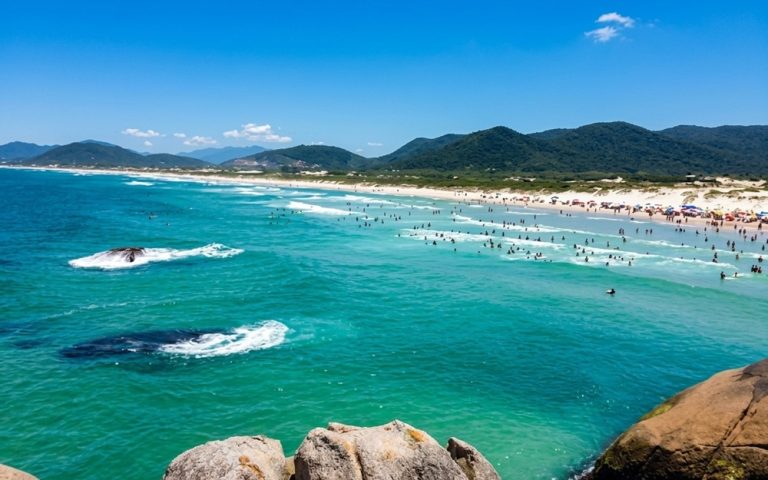 Beaches in Brazil showing Joaquina Beach with turquoise water and wide sandy shoreline in Florianópolis Caption Description