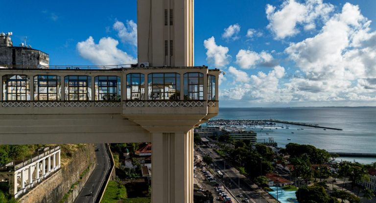 Lacerda Elevator and waterfront skyline showing where to stay in Salvador, Brazil