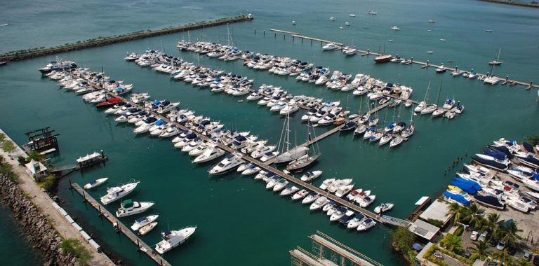 Aerial view of marina and yachts in Salvador Brazil along the Bay of All Saints Caption: Description: