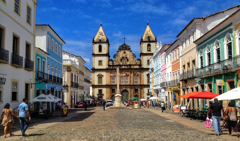 Historic Pelourinho square and colonial church showing where to stay in Salvador, Brazil Caption: Description: