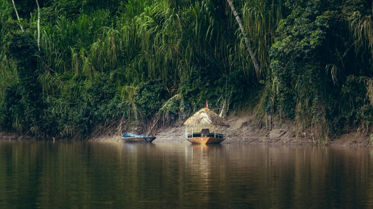 Small riverside shelter along the jungle river in an Amazon Rainforest Brazil Guide experience
