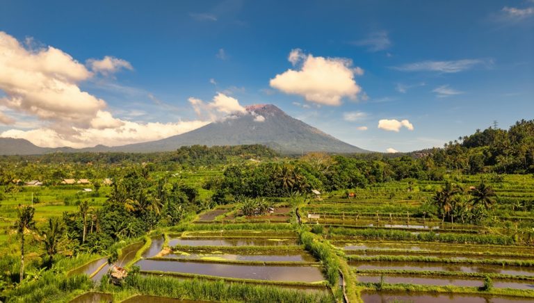 Where to stay in Bali near rice terraces, Mount Agung, and peaceful countryside landscapes Caption: Description:
