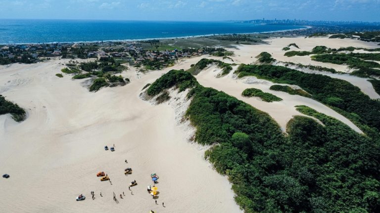 Aerial view of Jericoacoara dunes featured in this Northeast Brazil travel guide Caption: Description: