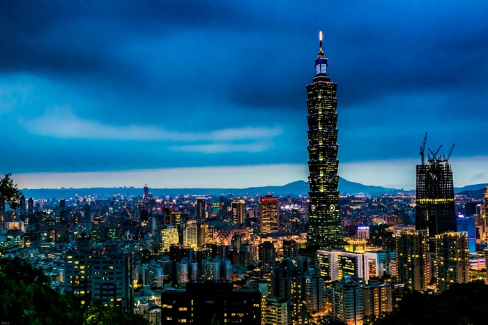 Taipei skyline at night with Taipei 101 tower, one of the best areas to stay in Taipei