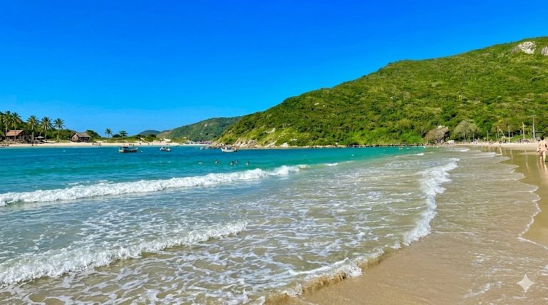 Things to Do in Florianópolis Brazil turquoise beach water and scenic coastline surrounded by green hills