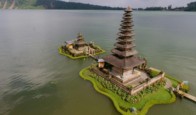 Ulun Danu Beratan Temple floating on Lake Bratan in Bali, one of the cultural highlights featured in Bali travel tips for first-time visitors