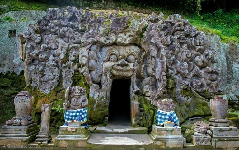 best temples in bali featuring the ancient entrance to Goa Gajah Elephant Cave Temple