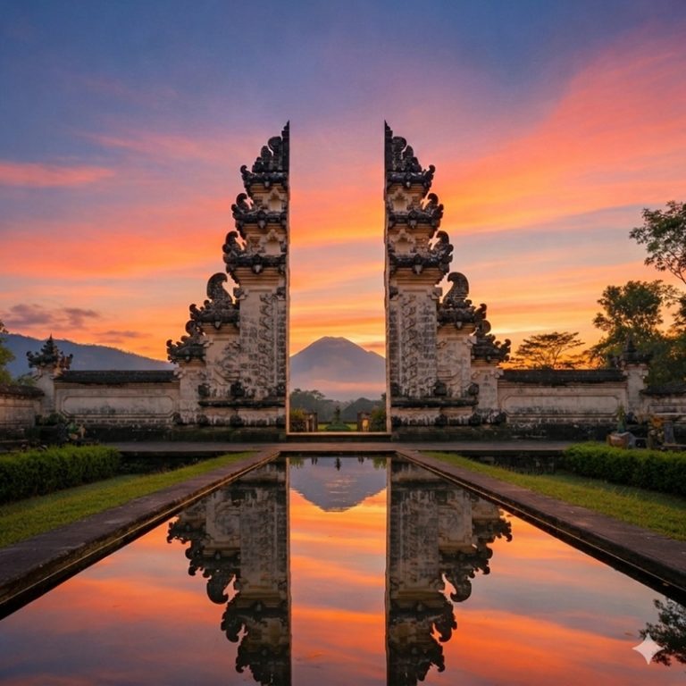 best temples in bali featuring Lempuyang Temple Gates of Heaven with Mount Agung in the background Caption: Description: