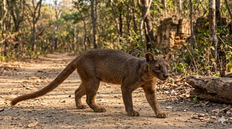 Fossa dans la réserve de Kirindy, animal emblématique de la faune de Madagascar