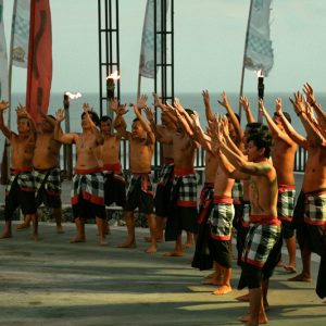 Kecak Fire Dance performance during sunset at Uluwatu Temple in this Uluwatu travel guide